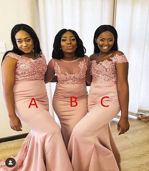 

robe demoiselle d'honneur 3 styles mermaid pink bridemaid dresses african pears lace prom dress wedding party gowns bd8975, White;pink