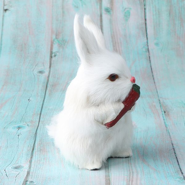 

white simulated rabbit model lifelike furry toy home decor ornament