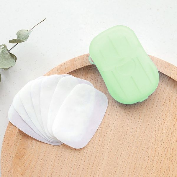 

20pcs путешествия мыло бумага стиральная ванночки clean ароматические нарежьте листы одноразовые коробки мыла портативный мини бумаги мыло д