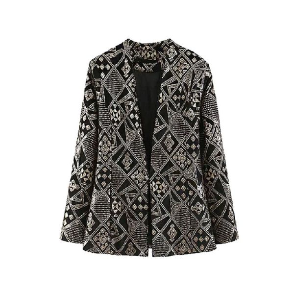 

women vintage diamond sequined golden blazers hidden breasted long sleeve elegant ladies casual casaco femme, White;black