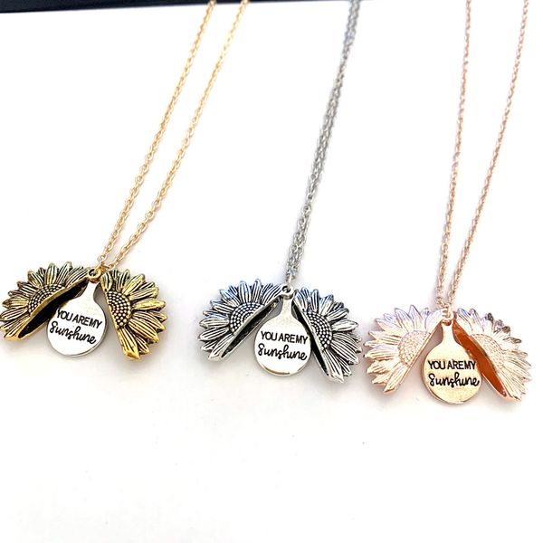 

personalized you are my sunshine friends bitches valentine necklace antique gold sunflower locket pendant necklace for women dhl, Silver