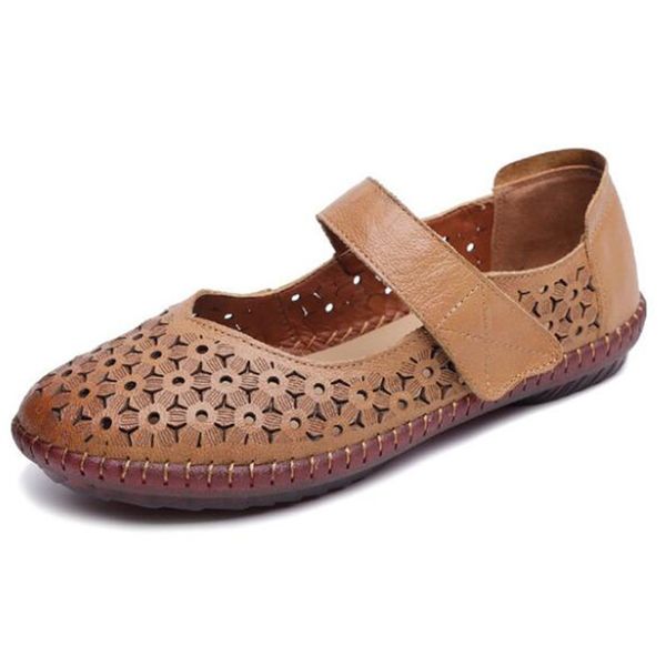 

2020 new summer hollow cool hole shoes soft bottom non-slip flat shoes comfortable genuine leather women casual, Black