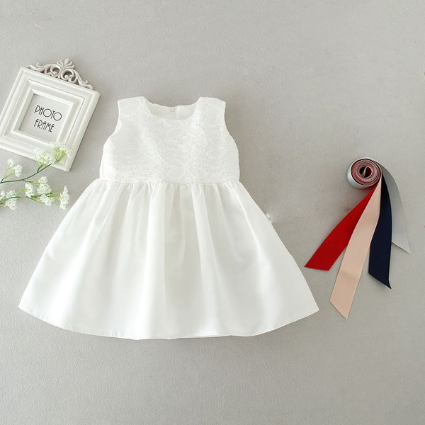 

infant baby girl dresses white ruffle sleeveless o-neck a-line dress with 4 sash kids leisure clothes girls wedding full dress 18-24m 07, Red;yellow