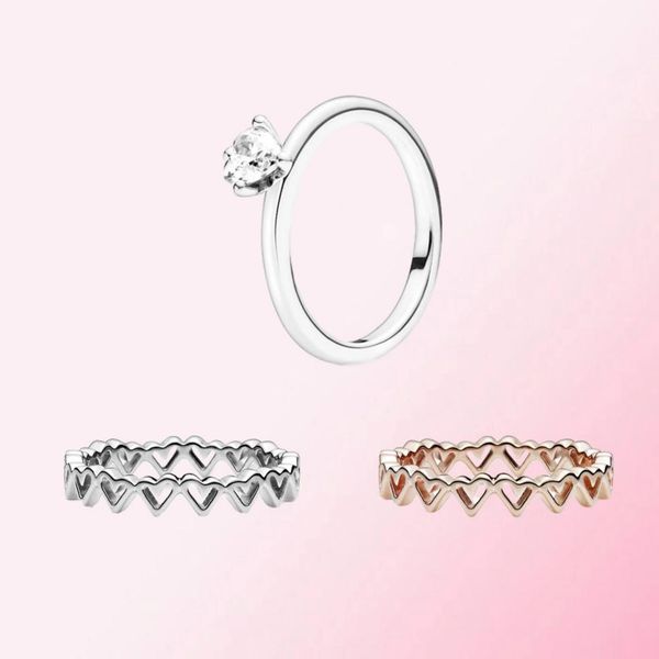 

fahmi 100% 925 sterling silver rose and hearts clear heart solitaire stackable ring fashion charm jewelry factory direct ing, Slivery;golden