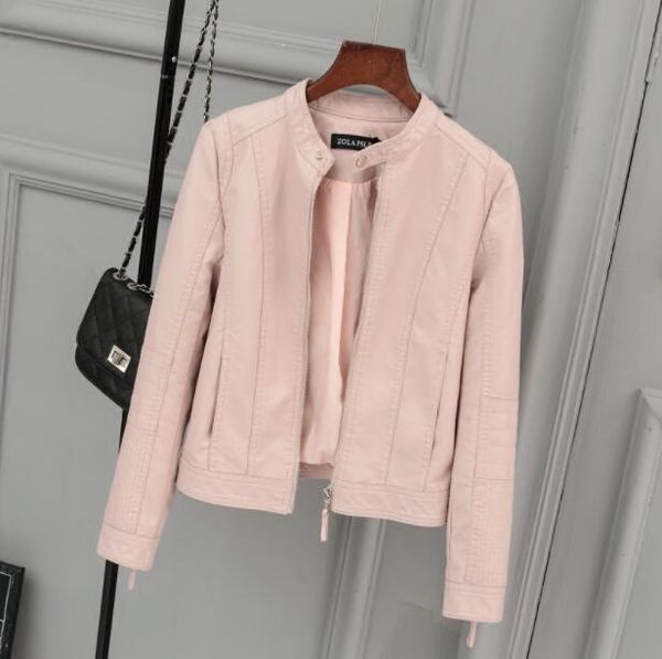

2019 new spring autumn women biker leather jacket soft pu punk outwear casual motor faux leather white jacket, Black;brown