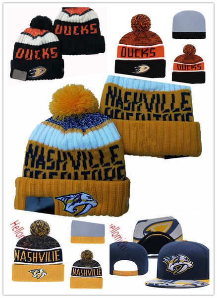 

Нэшвилл Knit Hat вышитые белый серый черный желтый Anaheim Ducks Caps один размер подходит дл