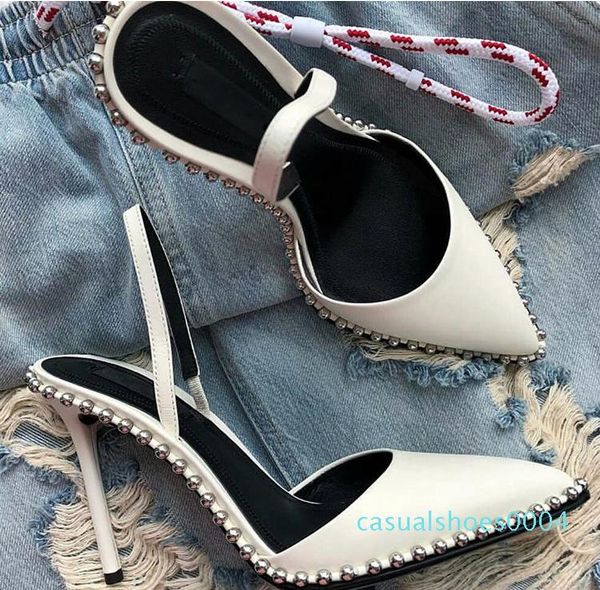 

american brand designer rivet women's shoes, with edge pointed sandals, hollow thin heels for women's shoes ac04, Black