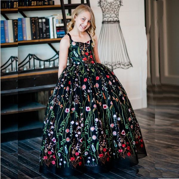 

colorful floral embroidery girls pageant dress ball gown princess 2020 little miss toddler kids birthday party wedding party gowns, White;red