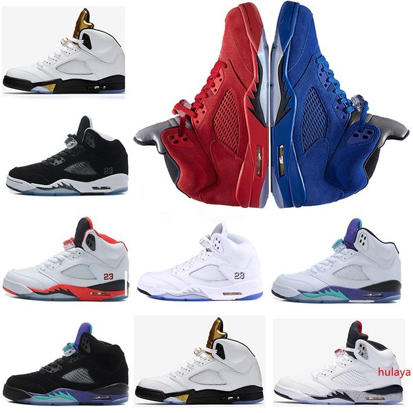 

wholesale new man basketball shoes 5s sneaker athletic fire&ice red blue suede og black metallic low outdoor sport man designer shoe