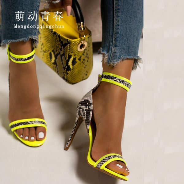 

plus size 35-42 open toe women pumps snake print high heeled sandals mujer mix color female party nightclub yellow pumps, Black