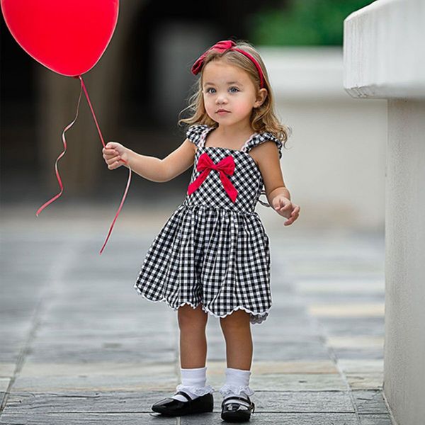 

newborn baby sleeveless bodysuit kids girls plaid printed jumpsuit overalls infant clothing 1-5 years, Red;yellow