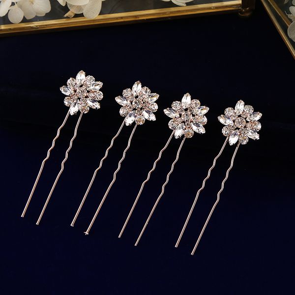 

4 pics/ lot Women Sparkling Crystal Wedding Hair Accessories Handmade Gold Hair Sticks European Pearls Hairbands Hairpins
