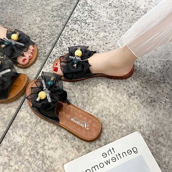 

shoes woman 2020 low woman's slippers butterfly-knot slides new rubber flat fashion pu basic slippers casual, Black