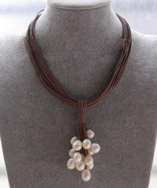 

12mm freshwater pearl necklace leather cord magnet clasp, Silver