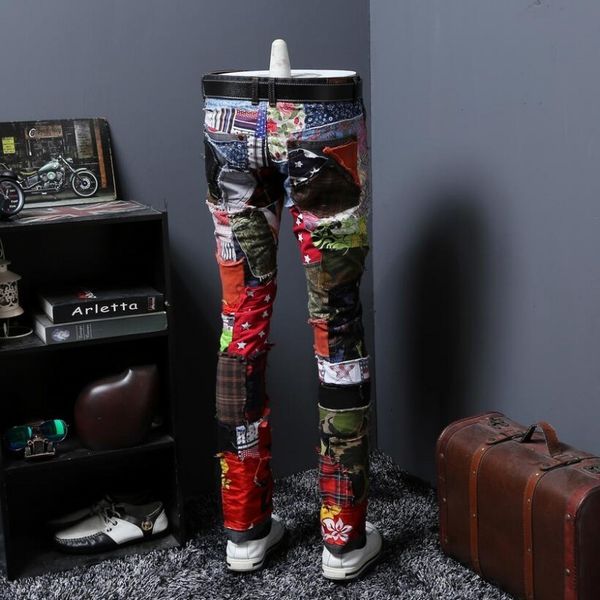 

spring new fashion mens straight distressed ripped hole skinny slim hip hop swag street denim jeans size 28-38, Blue