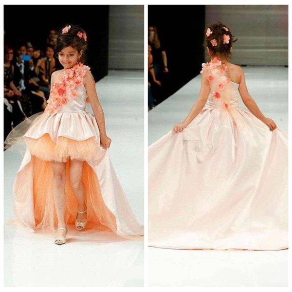 

one shoulder 3d flowers adorned flower girls dresses high low short hi-lo kids party gowns cute girls pageant party gowns 2019 girls formal, White;blue