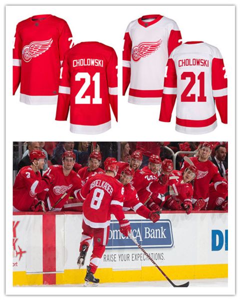 

men's dennis cholowski jersey detroit red wings 21 fanatics red home premier white away breakaway hockey jersey women's youth 100t, Black;red