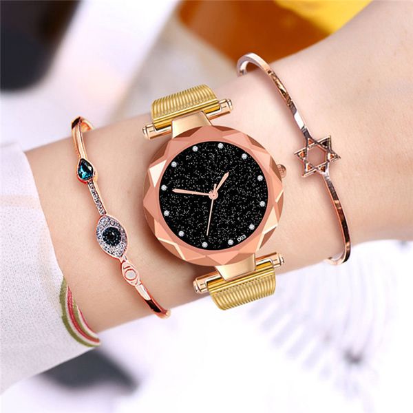 

womens watches brand fashion casual luxury starry sky watch woman analog quartz wristwatch montres femmes 2019 uhren damen, Slivery;brown