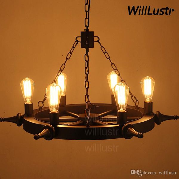 

willlustr antiqued железа руль подвесной светильник приковано металла висит освещение подвеска свет лофт ресторан отеля кафе-бар