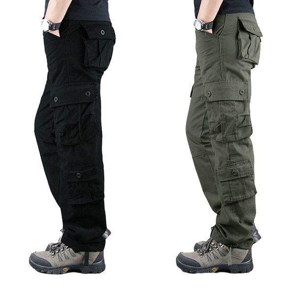 

men's pants multi pockets tactical overalls men cargo casual pantalon hombre sweatpants straight long trousers 29-55, Black