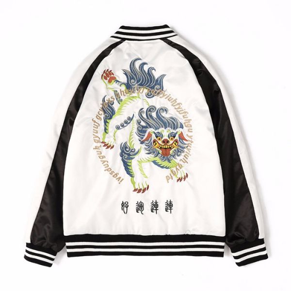 

auspicious kylin embroidery jacket, Black;brown