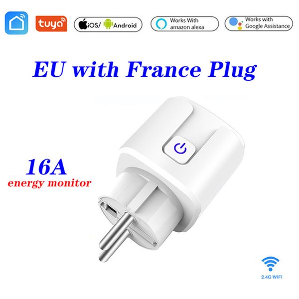 

оригинал 16а eu / fr wireless wifi смарт разъем power plug power meter с пульта дистанционного управления alexa телефоны app пульт дистанцио