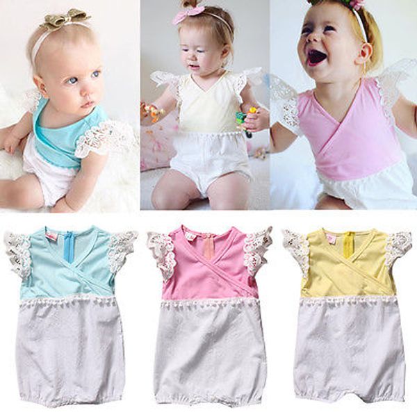 

emmababy 4colors baby girls short ruffled sleeve romper jumpsuit cotton outfit zipper infant kids pom tassel clothing, Blue