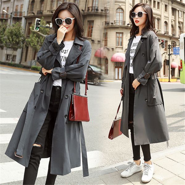 

chic windbreaker female long section korean spring autumn trench coats women 2019 new loose waist big pocket overcoats xa121, Tan;black
