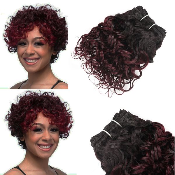 Short Human Hair Weave Bob Water Wave T1b 99j Brazilian Ombre Hair