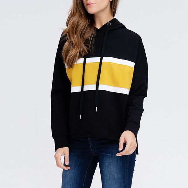 

vnaurry long sleeve contrast stitching loose hooded collar hoodies, Black
