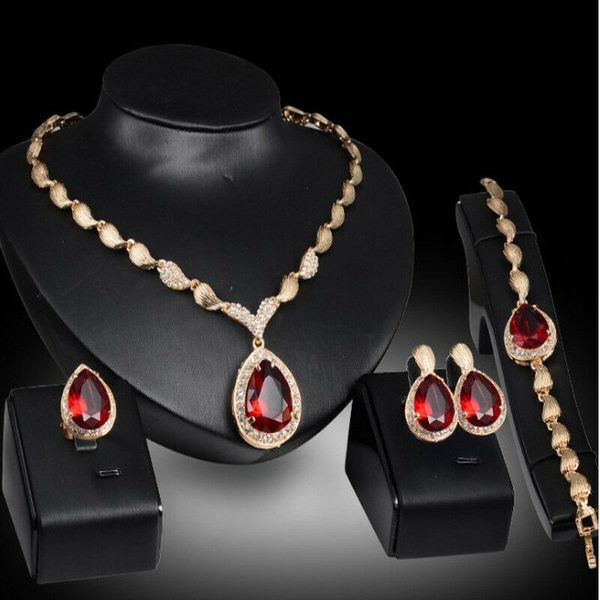 

women water drop bracelet necklace jewelry set clear crystal statement ring earrings statement bridal wedding jewelry party, Silver