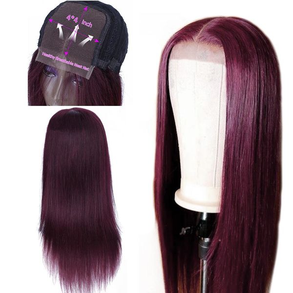 

4 * 4 шнурка закрытие парик 99j brazlian remy прямой lace closure парики человеческих волос для чернокожих женщин ombre человеческих волос п, Black