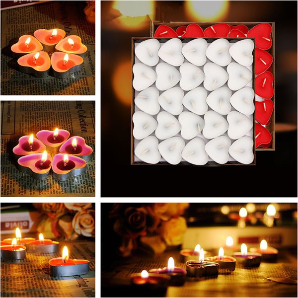 

50pcs/set romantic decorative small heart shaped candles smokeless candles for birthday marry christmas gifts