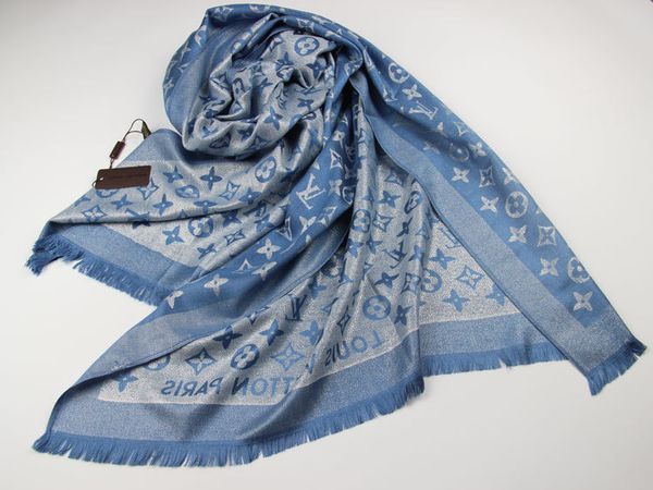 

spring autumn wholesale designer scarf women's shawl 180*170 cm shawl luxurys brands shiny silver silk yarn yarn-dyed scarfs, Blue;gray