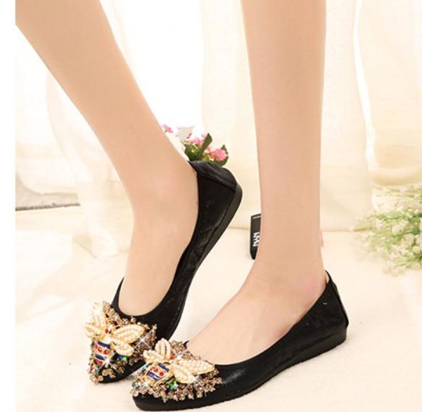 

2019 women's shoes in spring and autumn with new style flat bottom pointed end water drill@ee603603, Black