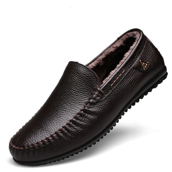 

genuine leather loafers men's driving shoes casual shoes men's split winter warm fashion men loafers, Black