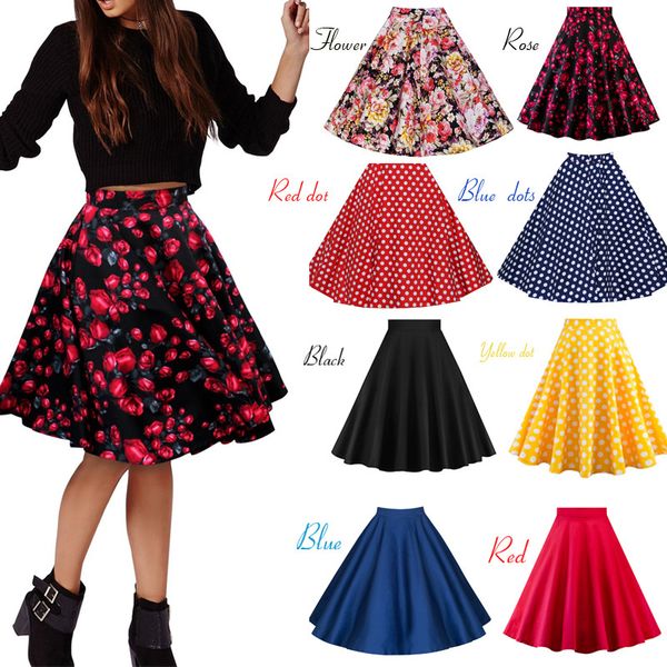 

black skirt women high waist plus size floral print polka dot ladies plaid skirts skater 50s swing vintage skirts womens