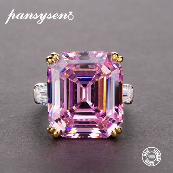 

pansysen real 925 sterling silver jewelry ring simple original 10x14mm moissanite gemstone cocktail rings for women luxury gifts, Golden;silver