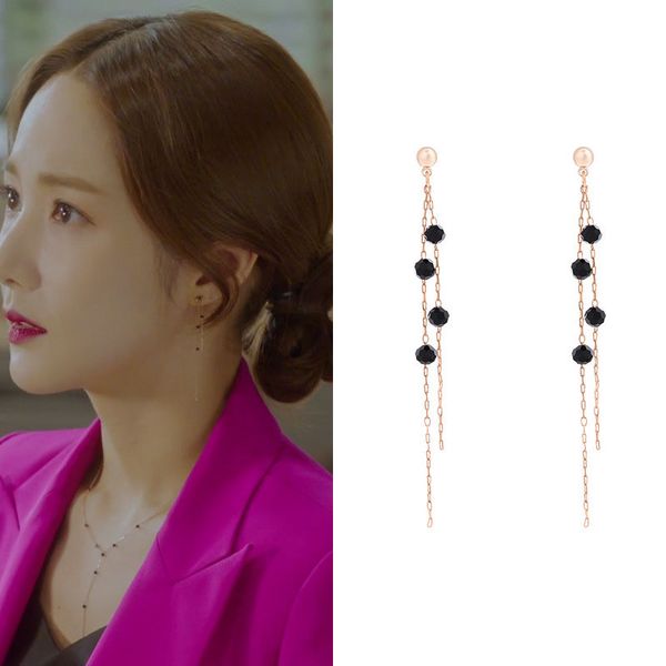 

2019 trendy korean earrings crystal metal long tassel chain dangle temperament earrings for women, Silver