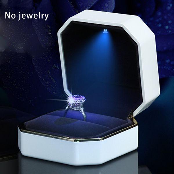 

1pc ring box gift organizer led lighted engagement earrings packaging wedding jewelry display storage, Pink;blue