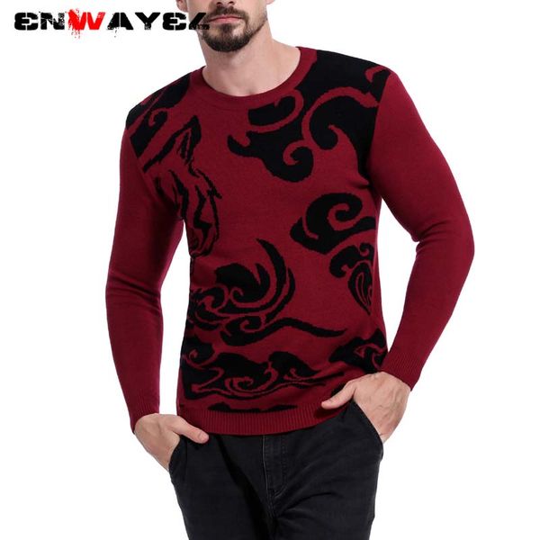 

enwayel 2019 spring autumn winter new pullover sweater men clothes fashion casual o neck slim fit knitted male sweaters clothing, White;black