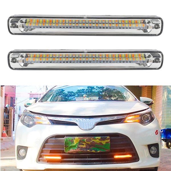 

1pair led drl автомобили дневного света водонепроницаемый cob белого цвета дневной свет + желтый токарной сигнал цвет тумана 12v