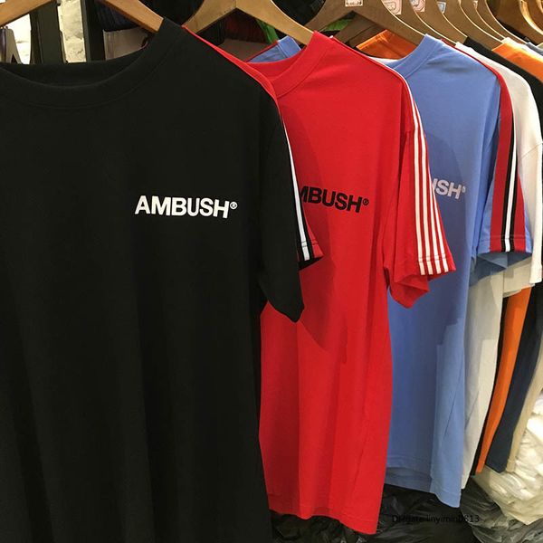 

повседневный ambush футболки o-образным вырезом летний стиль мужчины женщины засада ab t рубашки hip hop лоскутная футболка высота качество, White;black