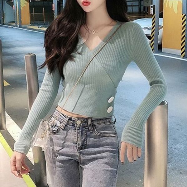 

autumn women women sweater pullovers winter solid slim full sleeve v neck slim bottom knitted sweaters pull female, White;black