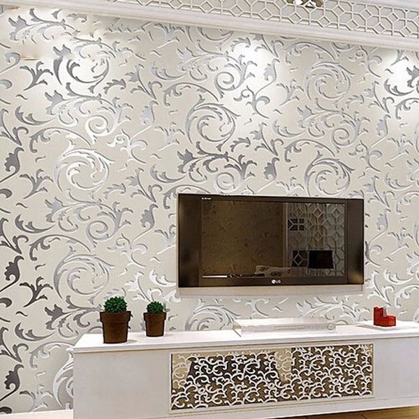 

european style non-woven wallpaper classic wall paper roll purple/grey wallcovering luxury wallpaper floral papel de parede