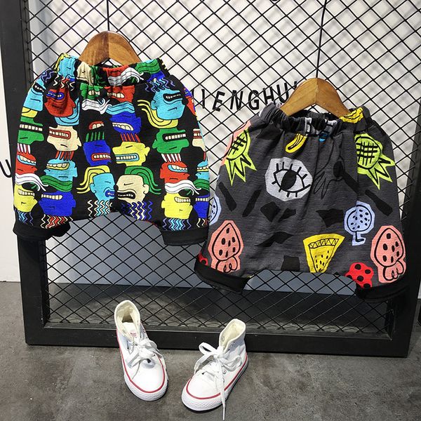 

wnleigel boys summer casual shorts kids cartoon printed harem shorts baby all match cotton trousers children clothes 2-7 years, Black