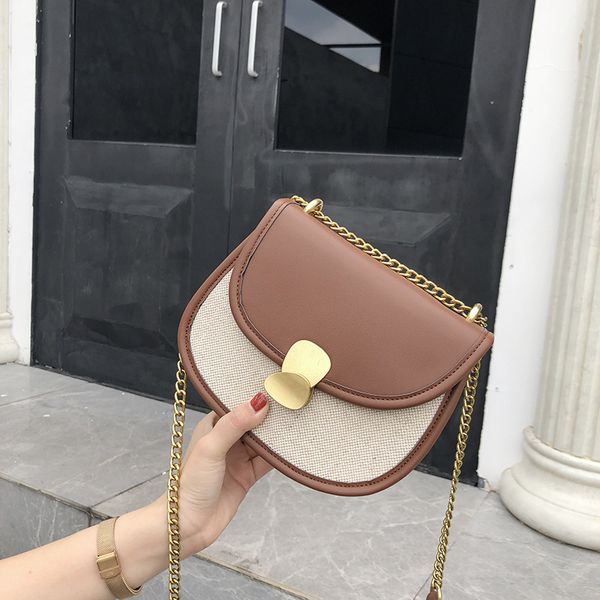 

women's bag 2020 new style casual saddle bag simple contrast color one-shoulder cross-body women's