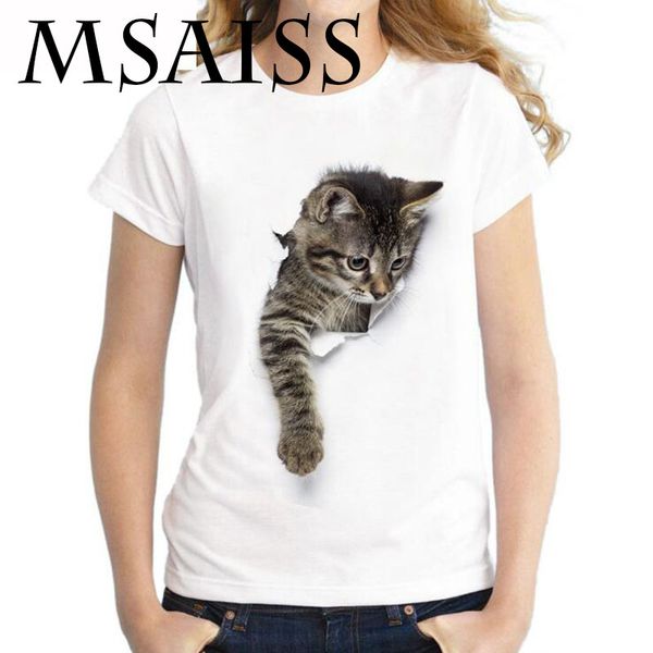 

msaiss summer cat 3d lovely t shirt women printing originality o-neck short sleeve t-shirt tee, White