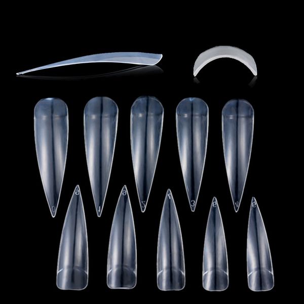 

false nails 100pcs/set white clear natural stiletto long fake tips manicure artificial salon full cover, Red;gold