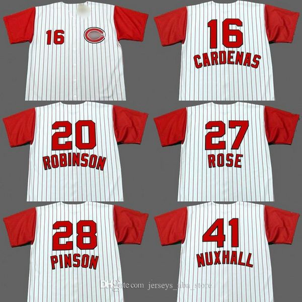 

chicago 28 vada pinson 16 leo cardenas 27 pete rose 20 frank robinson 41 joe nuxhall baseball jersey stitched, Blue;black